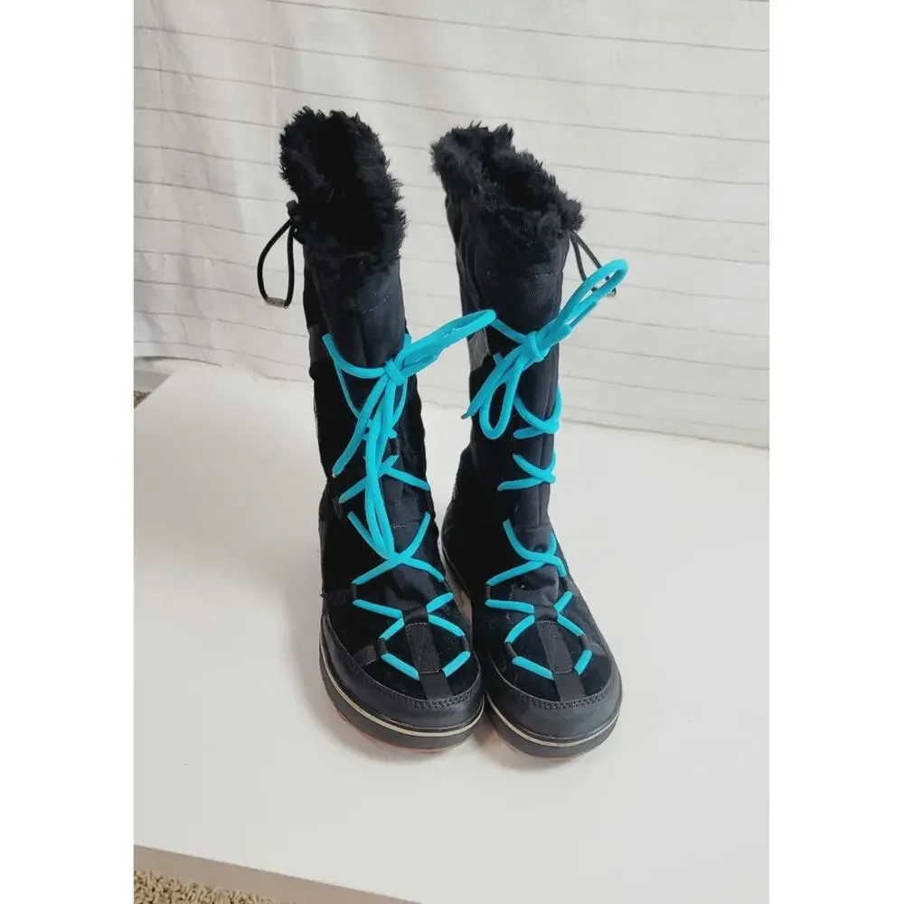 Sorel Glacy Explorer Suede Waterproof Tall Boots  in Black, sz 9